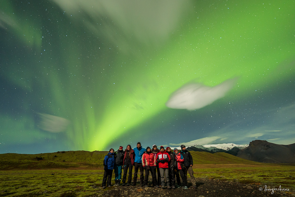 Foto de grupo con la primera Aurora Boreal que vimos
